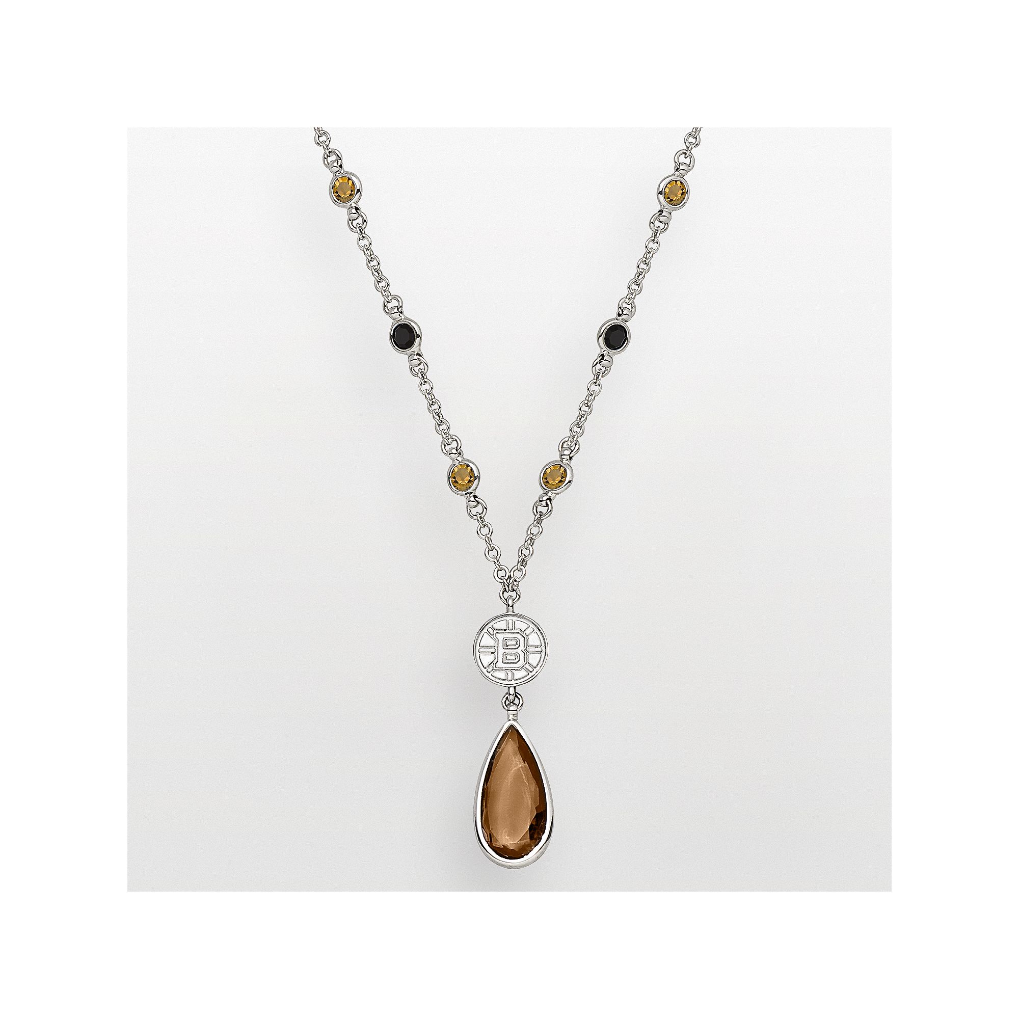 LogoArt Boston Bruins Silver Tone Crystal Logo Teardrop Y Necklace, Womens