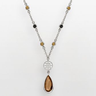 LogoArt Boston Bruins Silver Tone Crystal Logo Teardrop Y Necklace