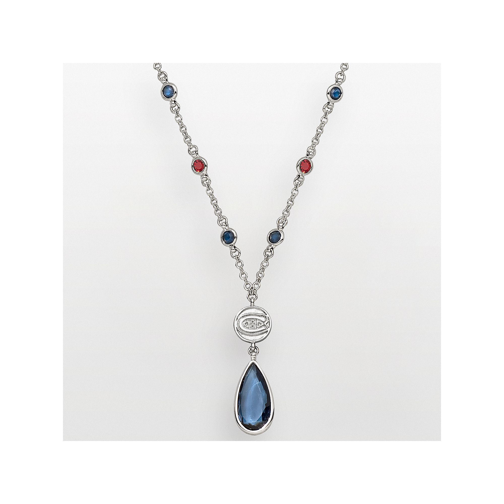 LogoArt Montreal Canadiens Silver Tone Crystal Logo Teardrop Y Necklace, Wo