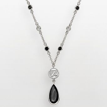 LogoArt Philadelphia Flyers Silver Tone Crystal Logo Teardrop Y Necklace