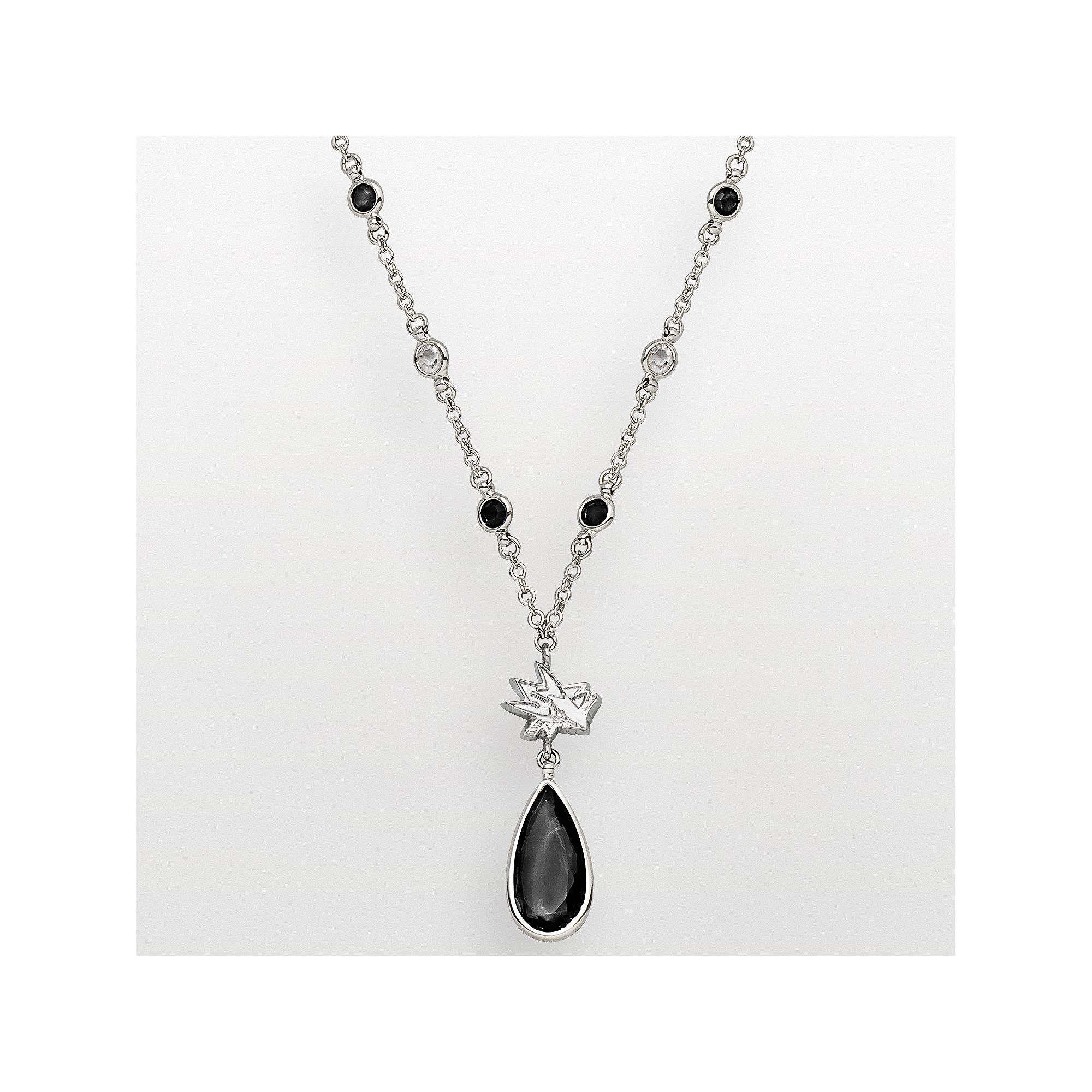 LogoArt San Jose Sharks Silver Tone Crystal Logo Teardrop Y Necklace, Women