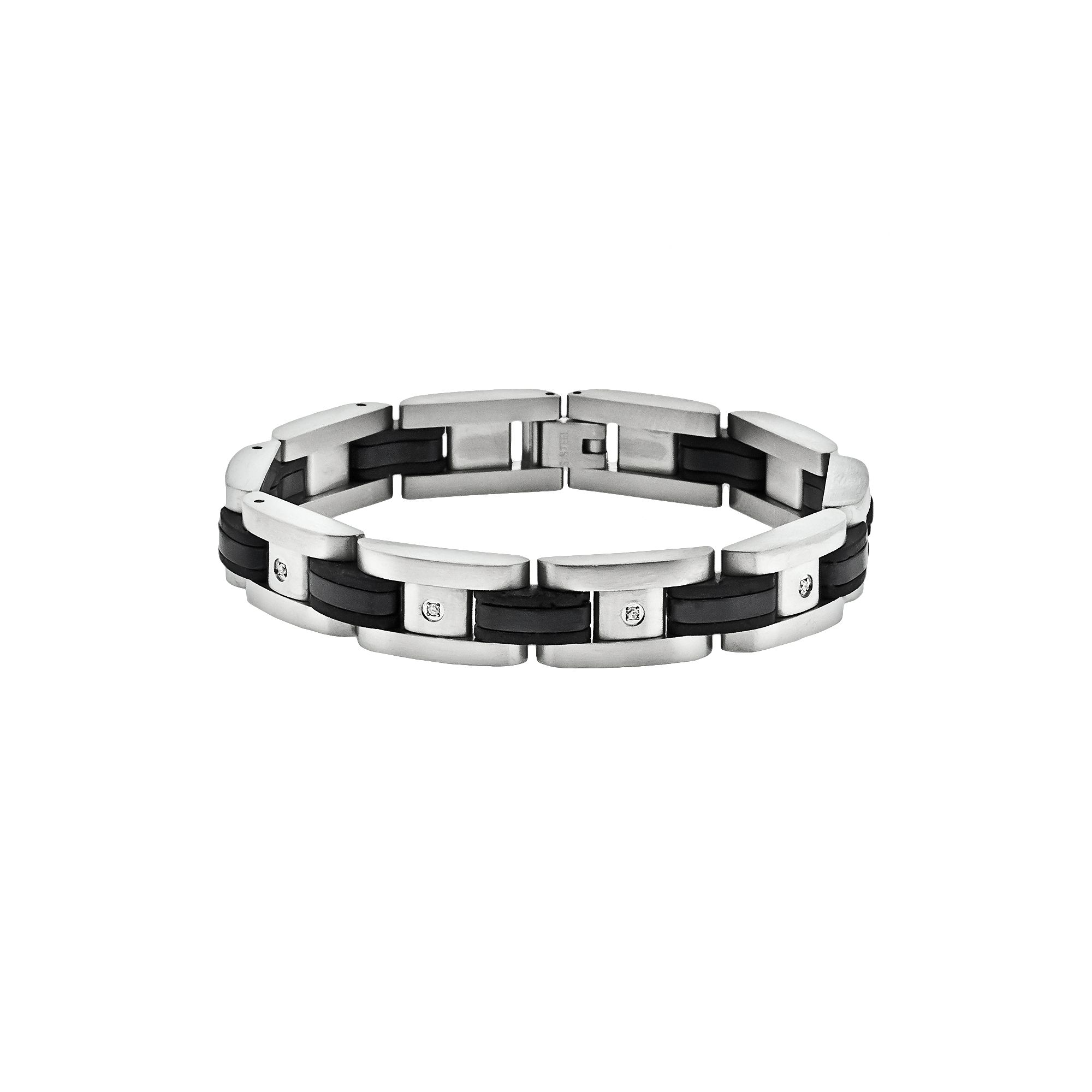 LYNX Stainless Steel Black Ion 1/10-ct. T.W. Diamond Bracelet - Men, Mens,