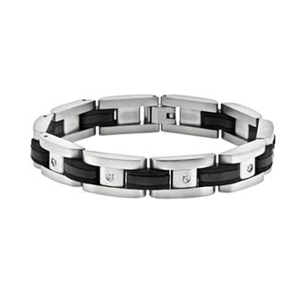LYNX Stainless Steel Black Ion 1/10 ct T.W. Diamond Bracelet - Men