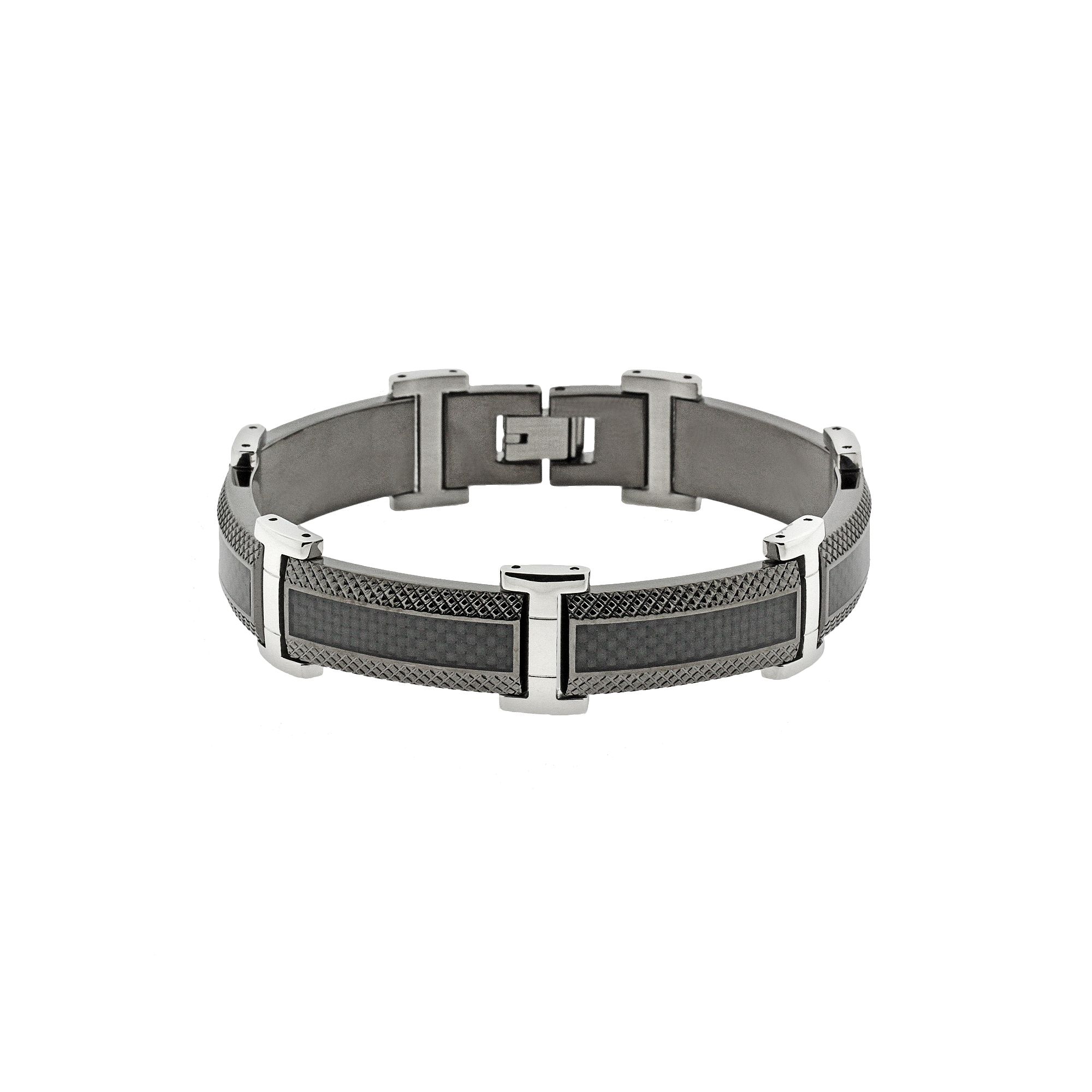 LYNX Stainless Steel Black Ion & Carbon Fiber Bracelet - Men, Mens, Size: 