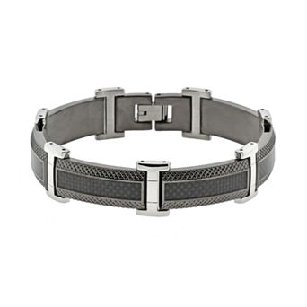 LYNX Stainless Steel Black Ion & Carbon Fiber Bracelet - Men