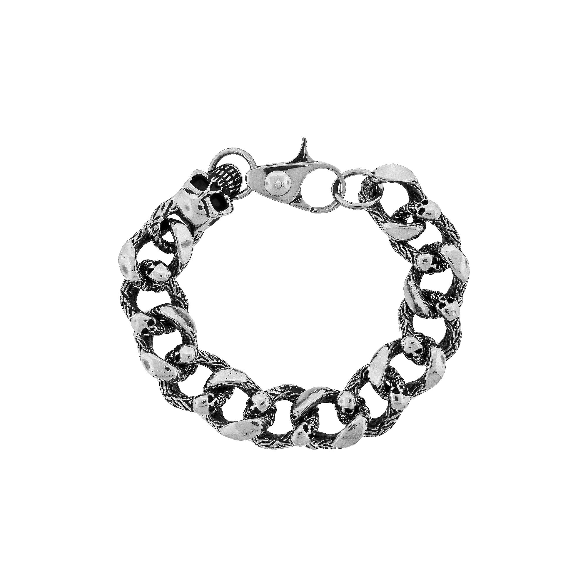 LYNX Stainless Steel Skull Bracelet - Men, Mens, Size: 8.75, Silver