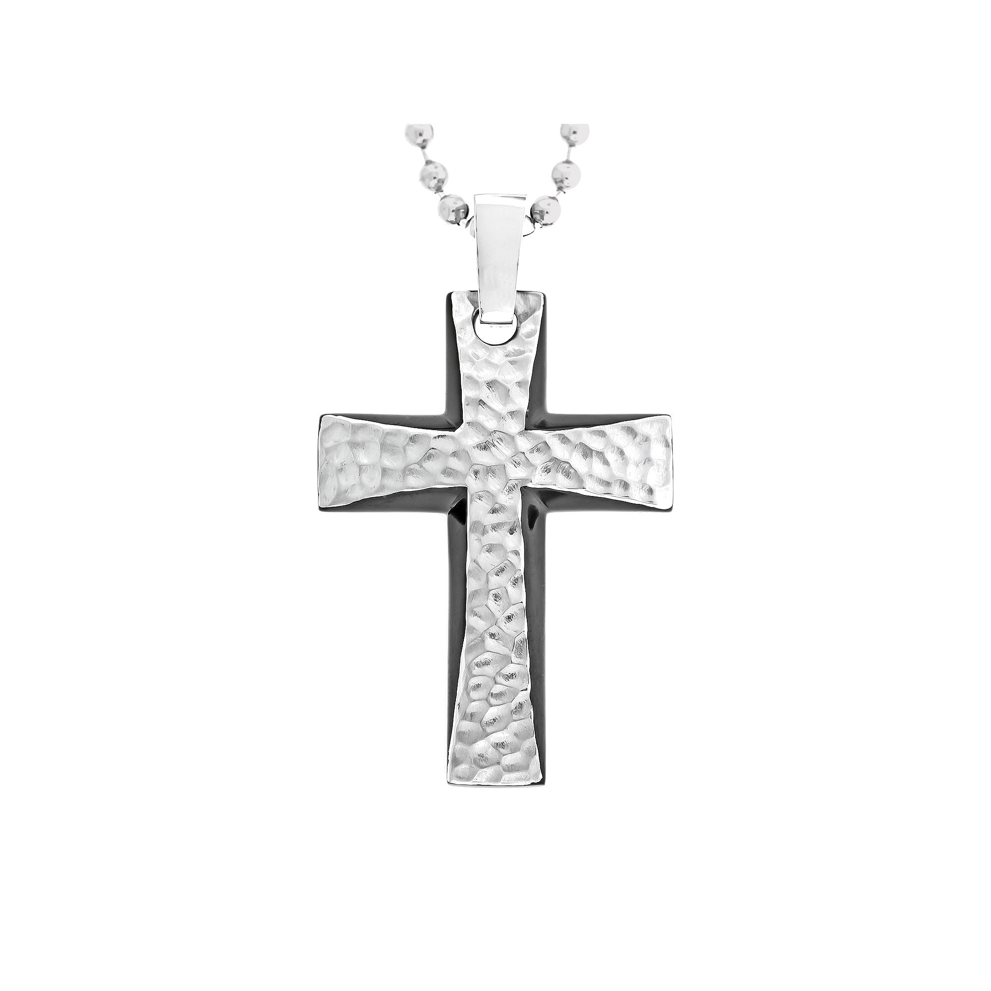 LYNX Stainless Steel Black Ion Hammered Cross Pendant - Men, Mens, Size: 