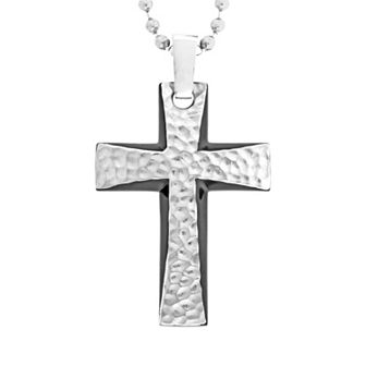 LYNX Stainless Steel Black Ion Hammered Cross Pendant - Men