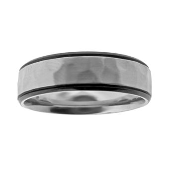 LYNX Stainless Steel Black Ion Hammered Wedding Band - Men