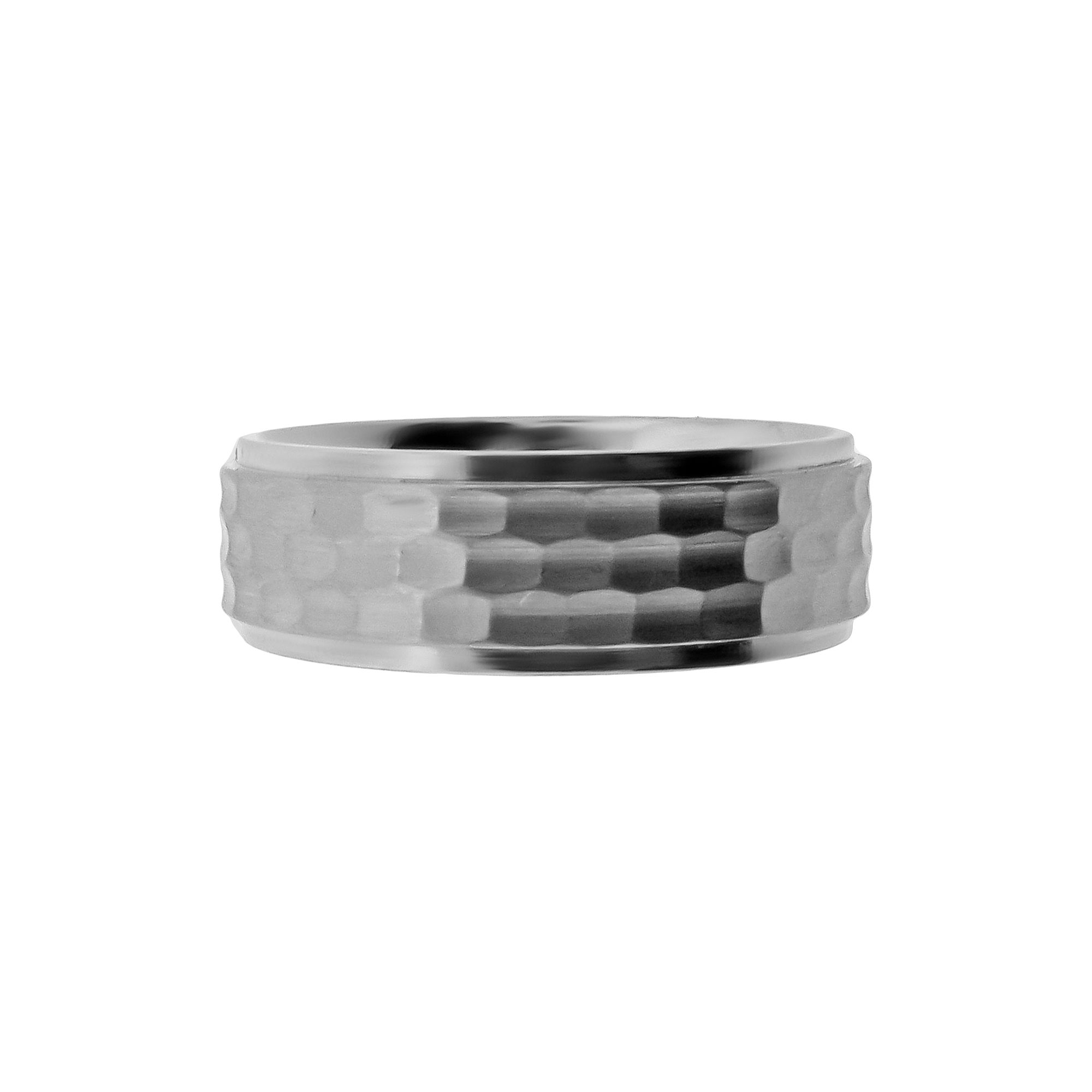 LYNX Stainless Steel Hammered Wedding Band - Men, Mens, Size: 8, Silver