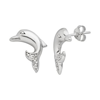 Jewelry for Trees Platinum Over Silver Cubic Zirconia Dolphin Stud Earrings