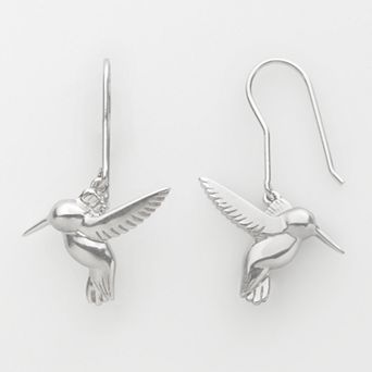 Jewelry for Trees Platinum Over Silver Hummingbird Drop Earrings