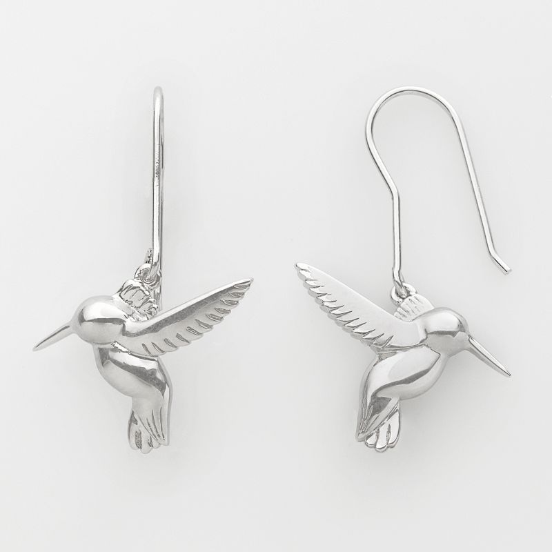 Jewelry for Trees Platinum Over Silver Hummingbird Drop Earrings, Women's
