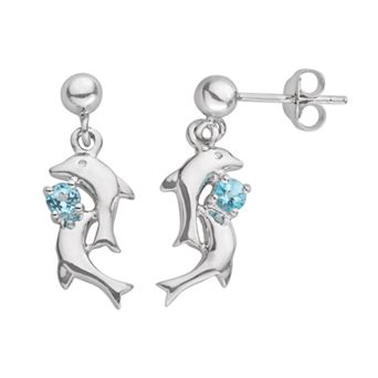 Jewelry for Trees Platinum Over Silver Blue Cubic Zirconia Dolphin Stud Earrings