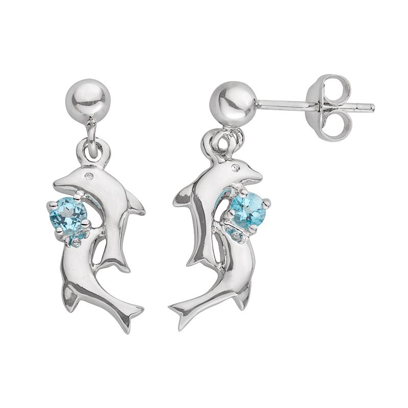 Jewelry for Trees Platinum Over Silver Blue Cubic Zirconia Dolphin Stud Earrings, Women's