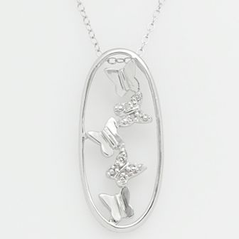 Jewelry for Trees Platinum Over Silver Cubic Zirconia Butterfly Pendant