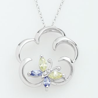 Jewelry for Trees Platinum Over Silver Cubic Zirconia Butterfly Pendant