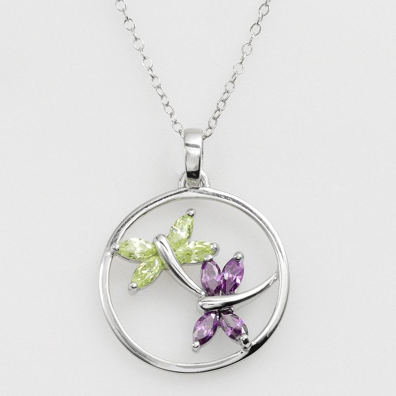 Jewelry for Trees Platinum Over Silver Cubic Zirconia Dragonfly Pendant, Women's