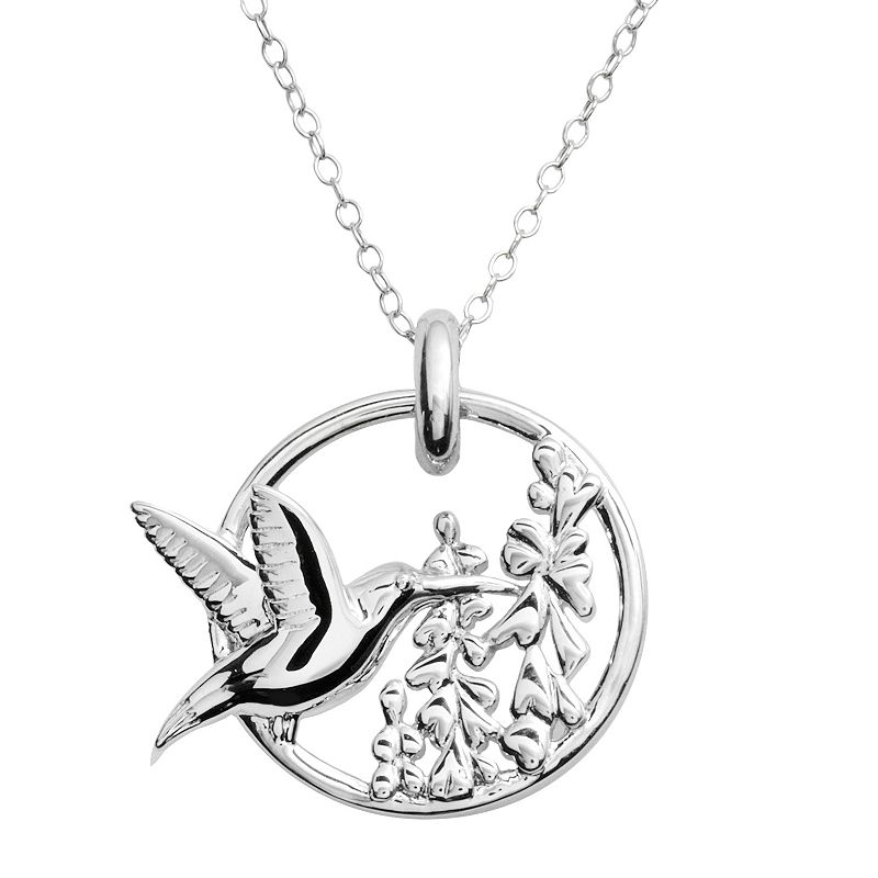 Jewelry for Trees Platinum Over Silver Hummingbird Pendant, Women's
