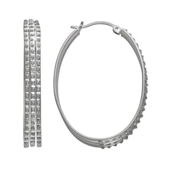 Diamond Mystique Platinum Over Silver Diamond Accent Oval Hoop Earrings