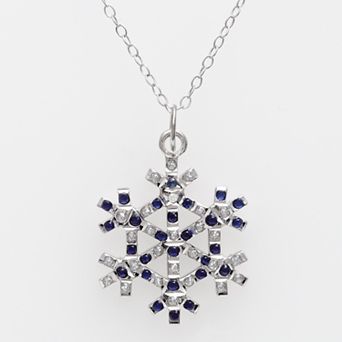 Platinum Over Silver Sapphire and Diamond Accent Pendant