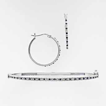 Platinum Over Silver Sapphire and Diamond Accent Bracelet and Earring Set