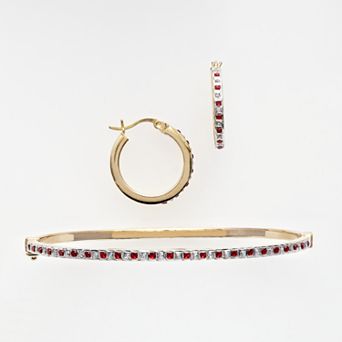 18k Gold Over Silver Ruby and Diamond Accent Bracelet and Earring Set