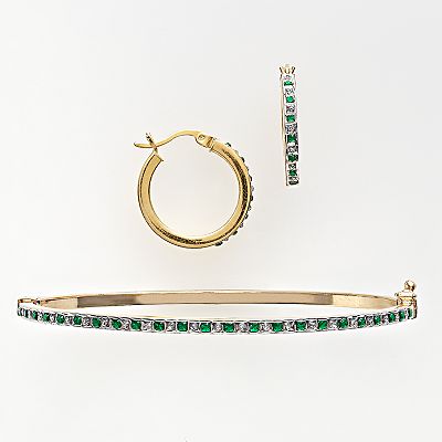 18k Gold Over Silver Emerald Diamond Accent Bangle Bracelet