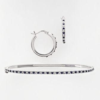 Platinum Over Silver Sapphire and Diamond Accent Bracelet and Earring Set