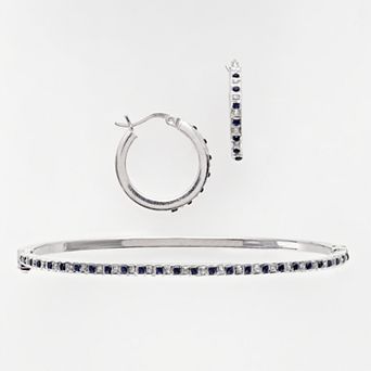 Platinum Over Silver Sapphire and Diamond Accent Bracelet and Earring Set