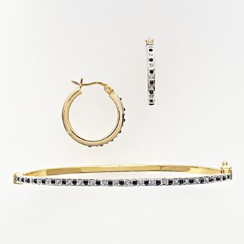 18k Gold Over Silver Sapphire and Diamond Accent Bracelet and Earring Set