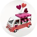 Decorative truck with valentine's hearts