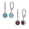 Gemstone &amp; Lab-Created White Sapphire Sterling Silver Halo Drop Earrings