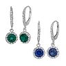 Lab-Created Gemstone &amp; Lab-Created White Sapphire Sterling Silver Halo Drop Earrings