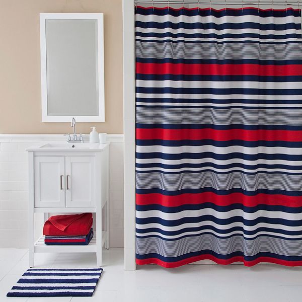 Izod Navy Stripe Shower Curtain Collection, Shower Curtain Navy Stripe