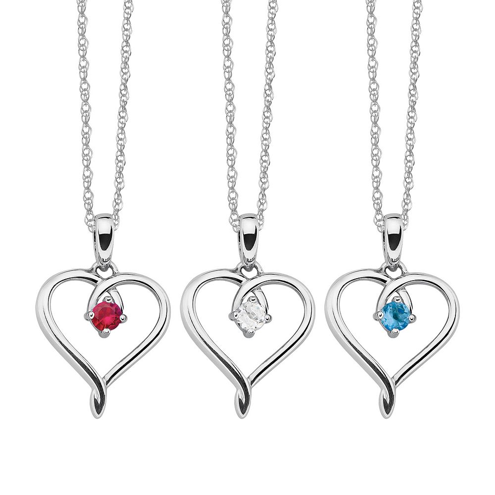 Gemstone Sterling Silver Openwork Heart Pendant Necklace