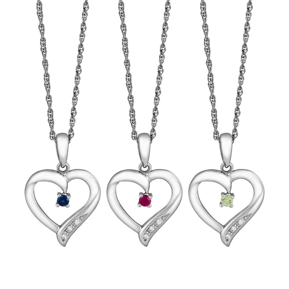 Gemstone & Cubic Zirconia Sterling Silver Heart Pendant Necklace