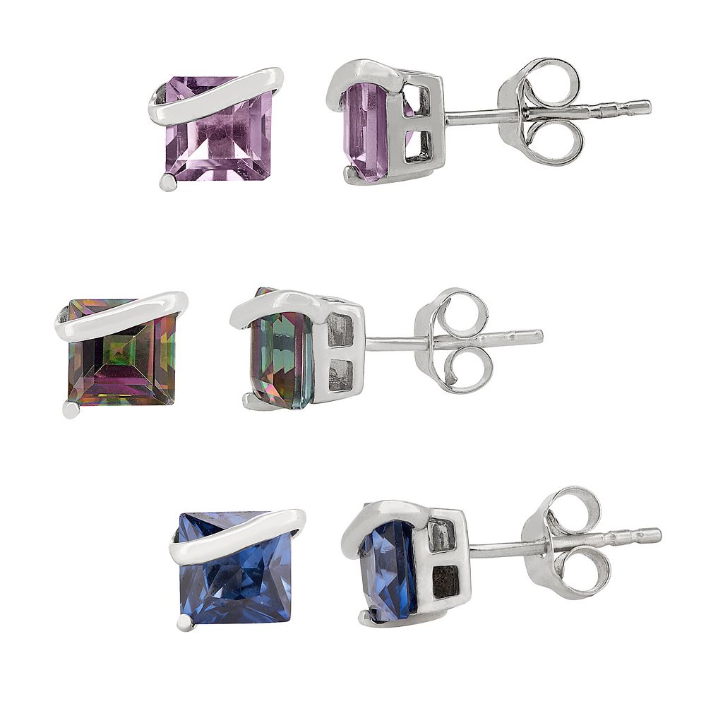 Genuine or LabCreated Gemstone Sterling Silver Stud Earrings