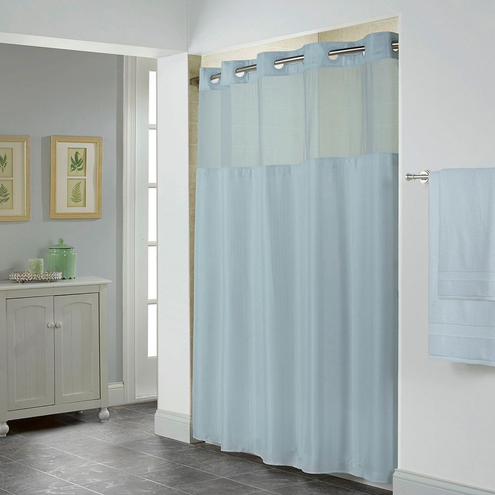 Hookless Shiny Herringbone Lined Shower Curtain Collection