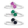 Sterling Silver Gemstone Two Stone & Diamond Accent Bypass Ring Collection