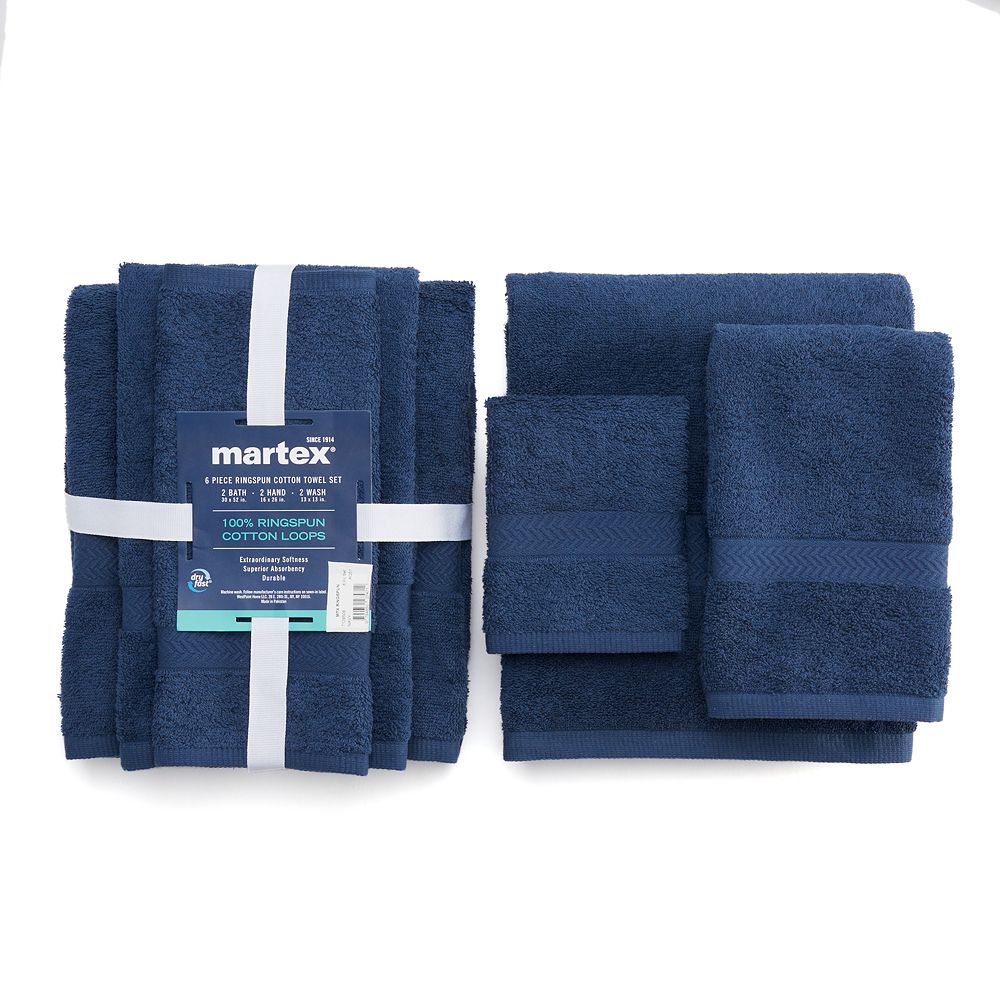 Martex Ringspun 6-Piece Towel Set, Silver, Cotton