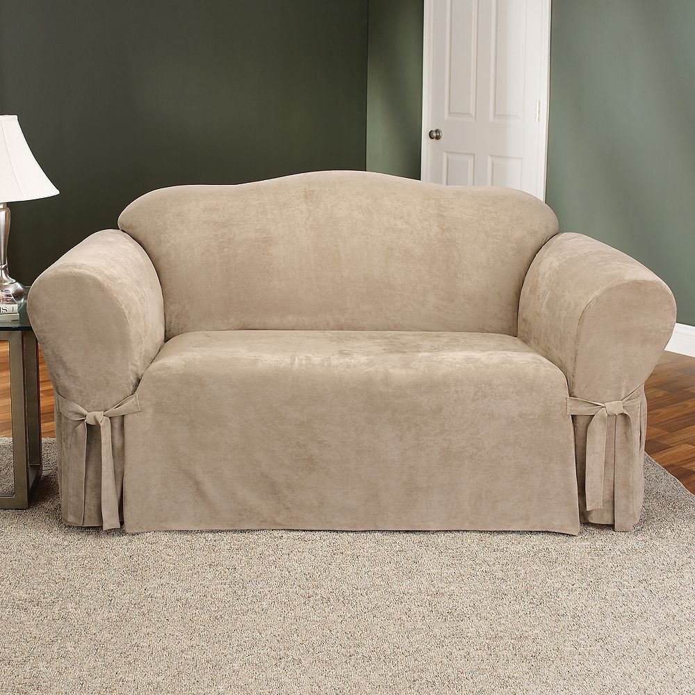 Sofa Slipcover Sure Fit Soft Suede  BOX Cushion Taupe 