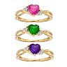 10k Gold Gemstone & Diamond Accent Swirl Heart Ring