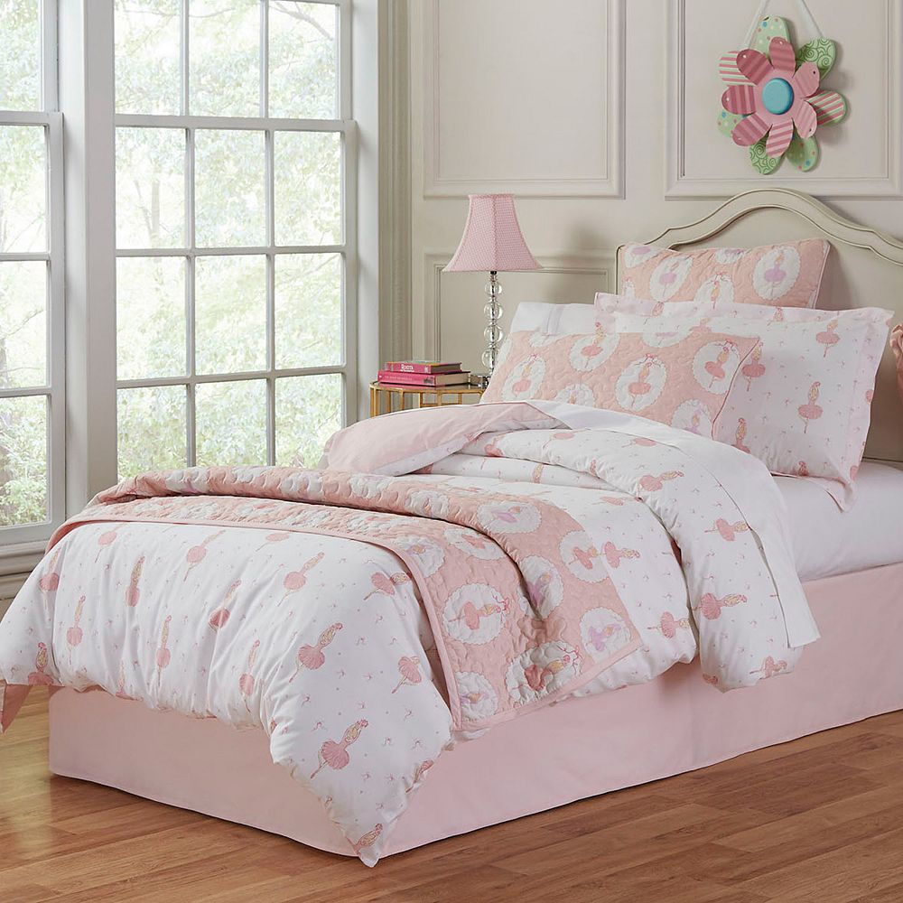 Ballerina 4 Piece Twin Comforter Set - Pink Rose, Ballerina Shoes- WPM