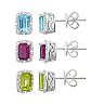Sterling Silver Gemstone & Diamond Accent Rectangle Halo Stud Earrings