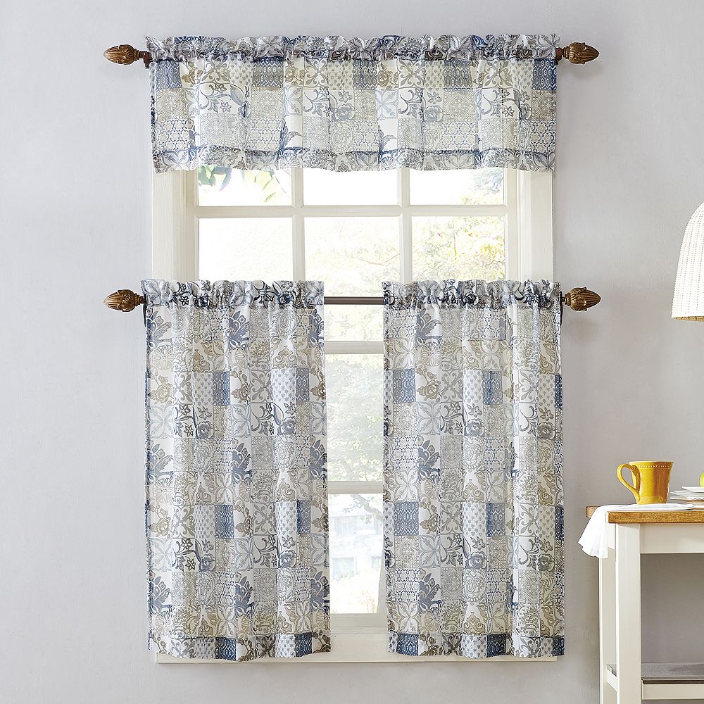 Top of the Window Medallion Tile Print Tier Kitchen Window Curtains