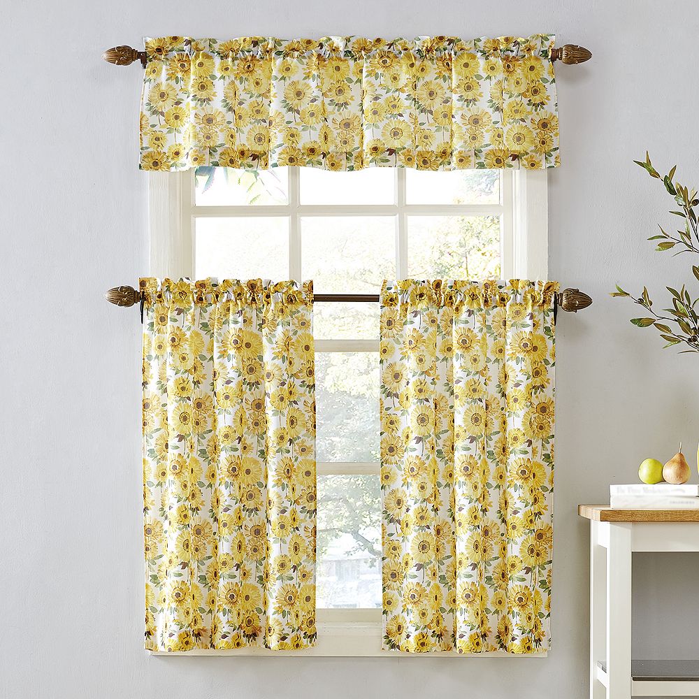 Top Of The Window Sunflower Tier Kitchen Window Curtains