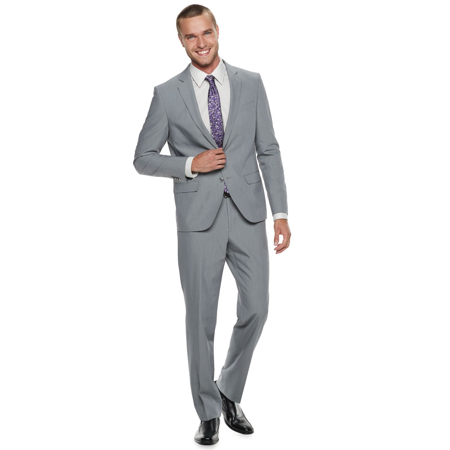 grey suit with bow