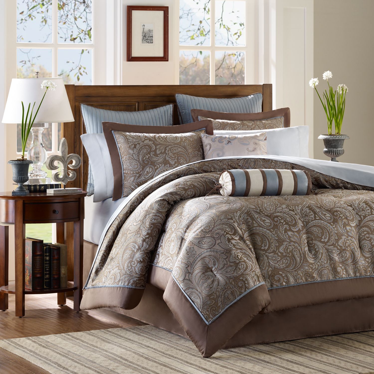 Madison Park 12-Piece Faux Silk Jacquard Paisley Comforter Set – Cozy & Elegant All-Season Bedding