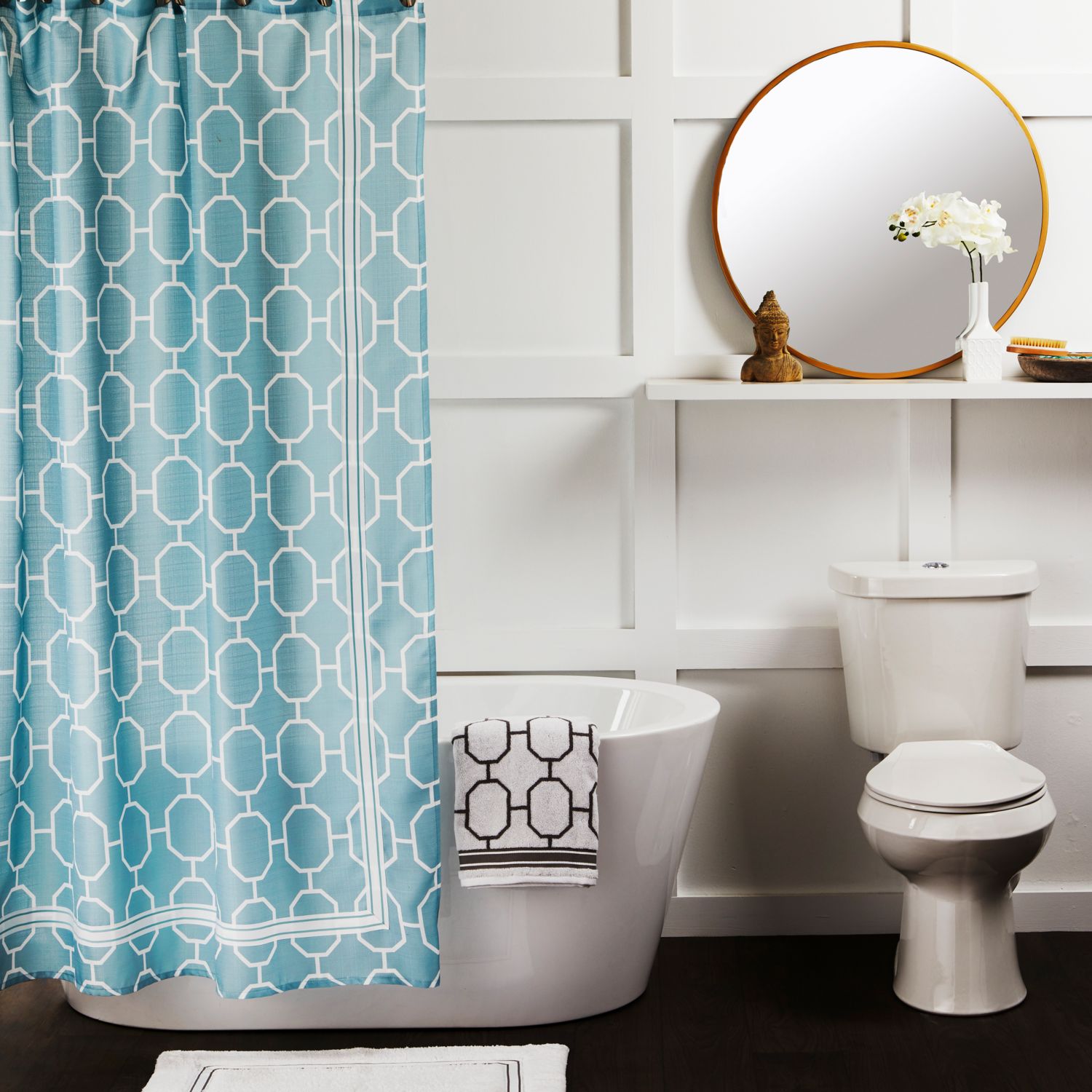 Tenda Doccia SKL Home Mori In Poliestere | Blush | 70x72 Pollici | Design A Medaglioni Con Peso Inferiore
